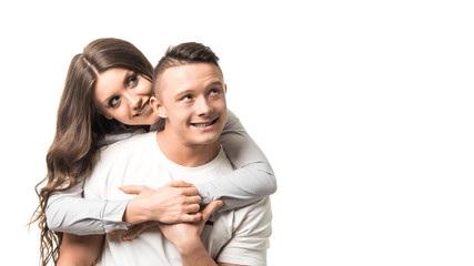 Beautiful young woman hugging her husband. Family Relations Concept