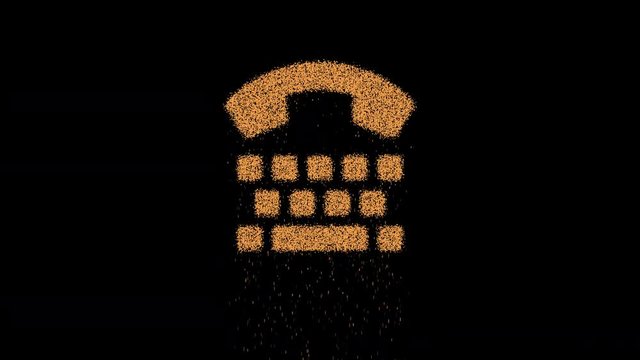 Symbol tty appears from crumbling sand. Then crumbles down. Alpha channel Premultiplied - Matted with color black