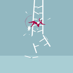 Businessman falls from the ladder. Isolated on blue background.