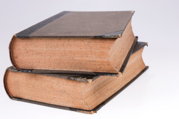 Two old books on white. Old publication. White isolated background