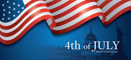 Flag of United States Of America 4th July, Landmarks Background