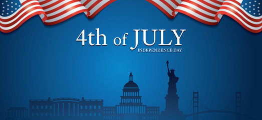 Flag of United States Of America 4th July, Landmarks Background