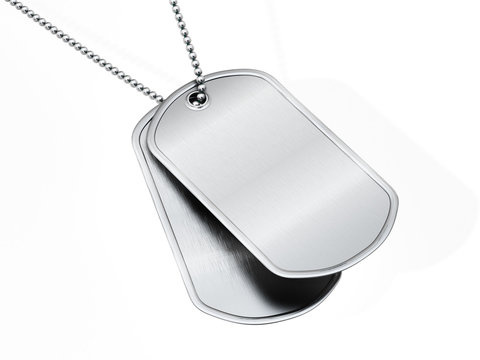 Blank soldier dogtags isolated on white background. 3D illustration