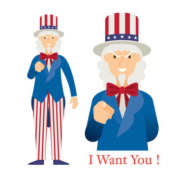 Uncle Sam Want You with Hand Pointing, Cartoon Character