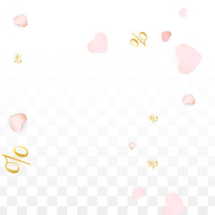 Vector Percentage Sign and Hearts Confetti on Transparent Background. Percent Sale Background. Business, Economics, Finance Print. Discount Illustration.
