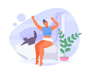 Girl with cat stretching vector