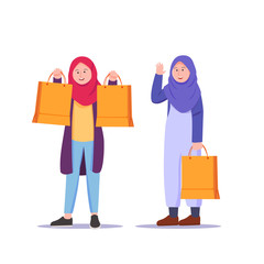 Hijab Teenager Girl Shopping Illustration Cartoon