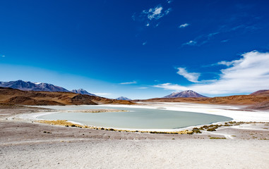 Wide mountain Bolivian lagoon landscape