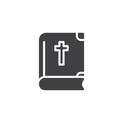 Holy bible with cross vector icon. filled flat sign for mobile concept and web design. Cover Bible book glyph icon. Symbol, logo illustration. Vector graphics