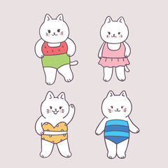 Cartoon cute summer swimming suit cat vector.