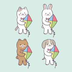 Obraz premium Cartoon cute summer animals and kite vector