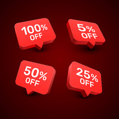 Banner 100 5 50 25 off with share discount percentage. Vector