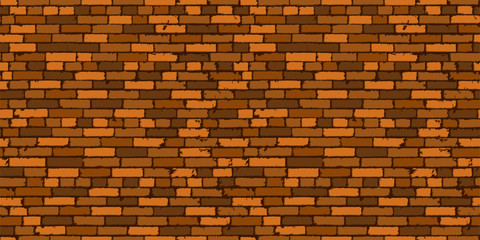 Realistic seamless texture of brown old brick wall with shadows. Detailed seamless pattern. Modern backdrop abstract. Vector illustration