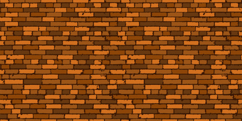 Realistic seamless texture of brown old brick wall with shadows. Detailed seamless pattern. Modern backdrop abstract. Vector illustration
