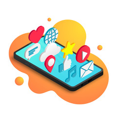 Isometric social media concept fluid orange