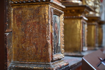 Ornate decor at Santa Clara church (constructed in 1647), Bogota, Colombia
