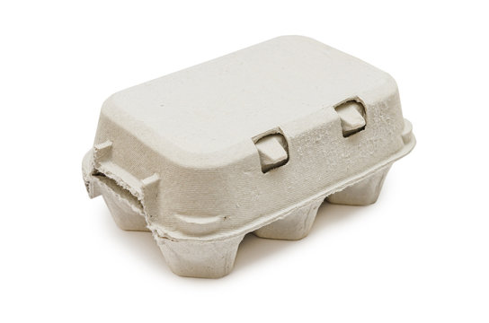 cardboard tray for six (6) eggs isolated on a white background. Safe transportation and storage of eggs.
