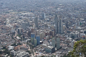 Obraz premium Aerial view from Mount Monserrate across downtown Bogota, Colombia