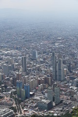 Aerial view from Mount Monserrate across downtown Bogota, Colombia