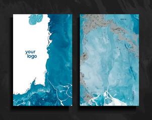 Set of abstract painted background, flyer, business card, brochure, poster, for printing. Trend vector. Liquid marble. 
