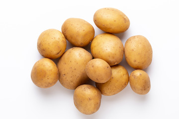Potatoes isolated on white background. Flat lay. Top view.