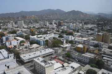 Aerial view across tourist hotspot Santa Marta, Colombia
