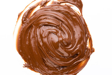Chocolate cream isolated on white background. Flat lay.