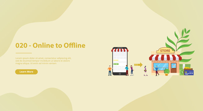 o2o online to offline e-commerce new concept technology with store and website page for website template or banner landing homepage - vector