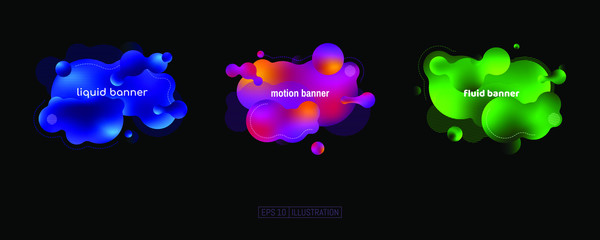 Set of abstract geometric banners. Liquid shapes background elements. Templates for banner, brochure, book cover, booklet, applications or web  design. Editable mask. Vector illustration.