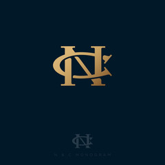 C and H letters. C, H monogram consist of intertwined lines. Gold letters combined, isolated on a dark background. Web, UI icon. 