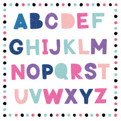 Colourful trendy alphabet for your banners or invitations. Set of hand drawn letters made in vector. Scandinavian style.