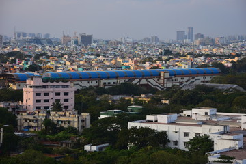 Chennai, Tamilnadu, India: January 26, 2019 - Chennai City Skyline from the Marina Lighthouse