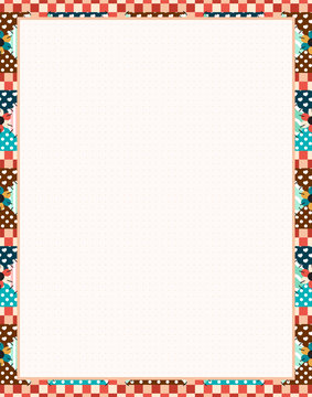 Vector Printing Paper Note With Dotted Sheet For Bullet Journal. Optimal A4 Size. Kawaii Paper For Notebook, Handwriting Letters, Diary, Planners, Notes. Abstract Illustration In Patchwork, Quilting, 