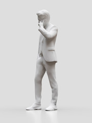 Plastic figure businessmen talking on the phone. 3d rendering.
