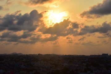 Chennai, Tamilnadu, India: January 26, 2019 - Chennai City Skyline at Sunset
