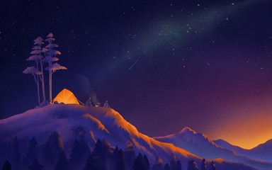  illustration landscape of  journey travel adventure in night sky 