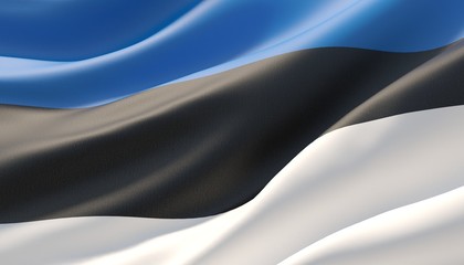 Waved highly detailed close-up flag of Estonia. 3D illustration.