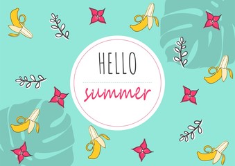 Vector illustration . Postcard, banner, template. Hello summer.