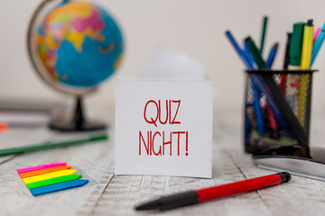 Text sign showing Quiz Night. Business photo text evening test knowledge competition between...
