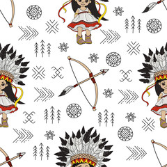 POCAHONTAS ARROW American Native Folk Ethnic Culture Seamless Pattern Vector Illustration for Print Fabric and Digital Paper