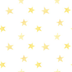 hand painted gold watercolor simple stars. Seamless pattern.