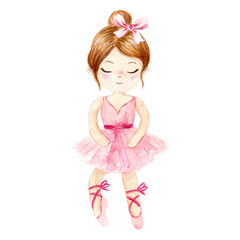 Watercolor ballerina. Hand painted illustration isolated on white background. Character ballerinas for children's design © Anastasia