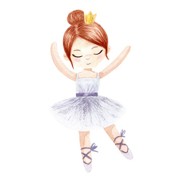 Watercolor ballerina. Hand painted illustration isolated on white background. Character ballerinas for children's design