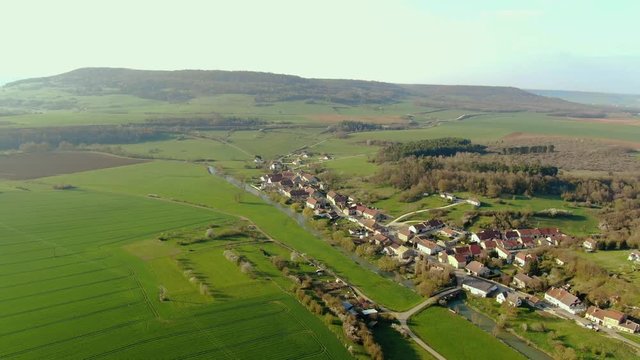 Aerial view of small Town in the Farm