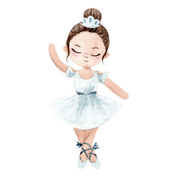 Watercolor ballerina. Hand painted illustration isolated on white background. Character ballerinas for children's design