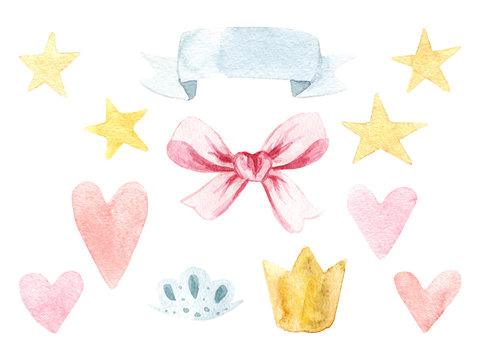 Watercolor crown. Hand painted illustration isolated on white background