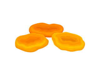 Three dried apricots on a white background. Realistic vector illustration.