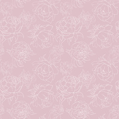 Watercolor seamless pattern illustration of outline peony flower