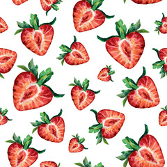Seamless pattern of watercolor strawberries. Vector illustration