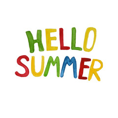 Hello summer waterrcolor letttering. hand drawn text for the summer design.
